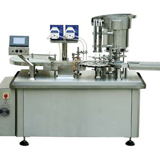 Máy chiết rót, đóng nút bịt cao su, đóng nắp nhôm 3 trong 1 tự động