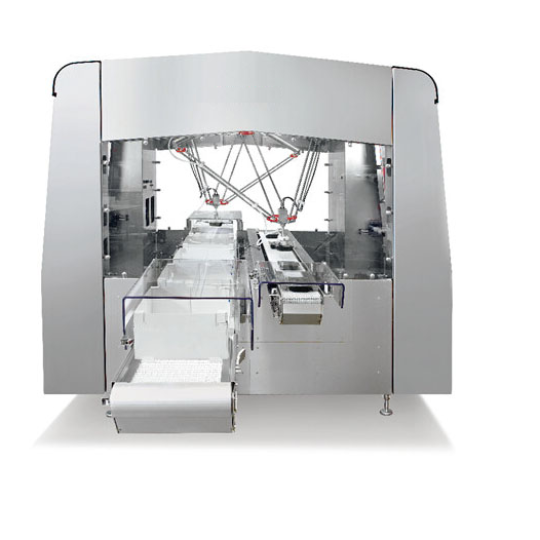Robot nhện, robot delta gắp sản phẩm vào thùng carton, hộp giấy, khay tự động