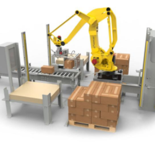 Cánh tay Robot bốc chất xếp hàng hóa, bao, thùng lên pallet tự động